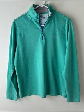 Vineyard Vines Long Sleeve Quarter Zip Sweater Aqua Green Blue S